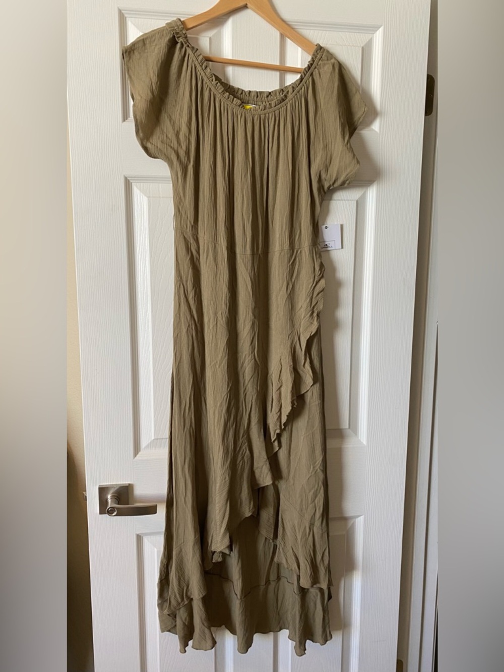 O'Neill Olive Green Ruffle Maxi Dress Boho Beach Flowy Size M